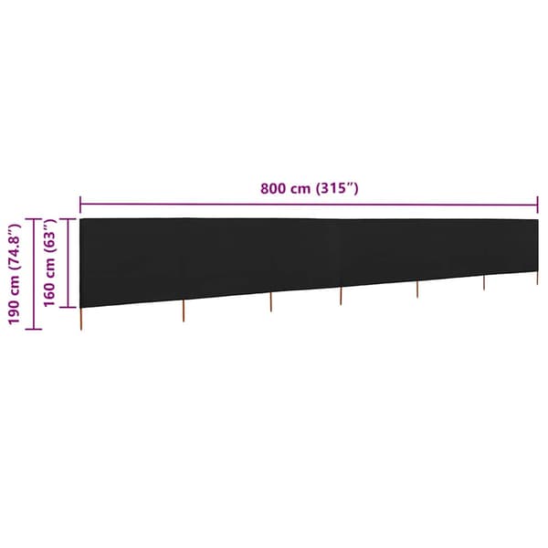 Vindskydd 6 paneler tyg 800x160 cm svart