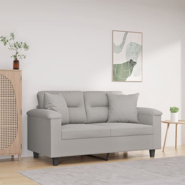 2-sitssoffa med prydnadskuddar ljusgrå 120 cm mikrofibertyg