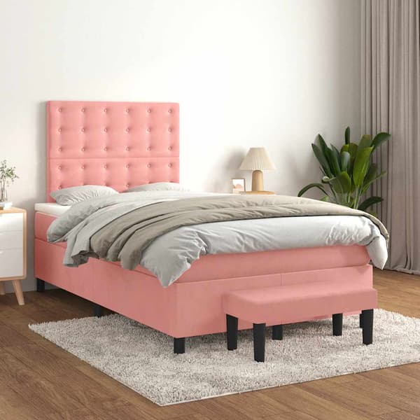 Ramsäng med madrass rosa 120x190 cm sammet