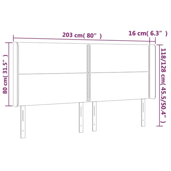 Sänggavel LED mörkgrå 203x16x118/128 cm sammet