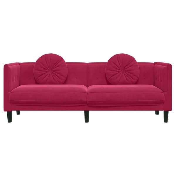 Soffa med kuddar 3-sits vinröd sammet