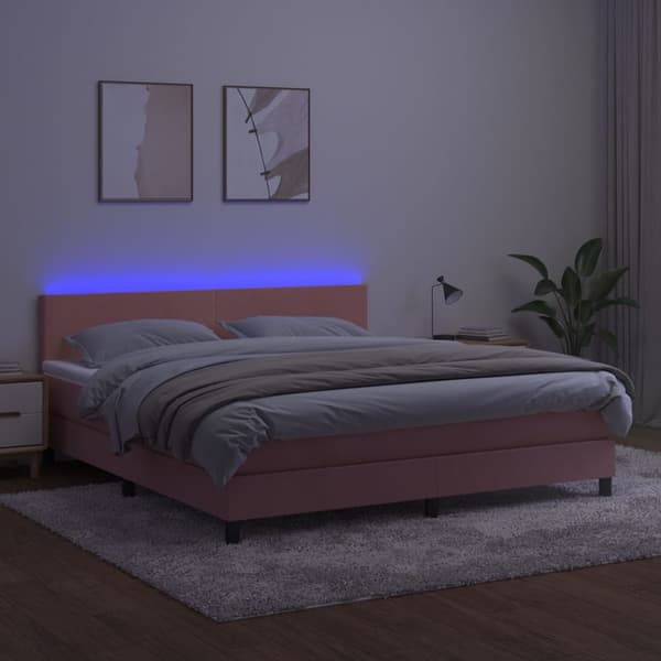 Ramsäng med madrass & LED rosa 160x200 cm sammet