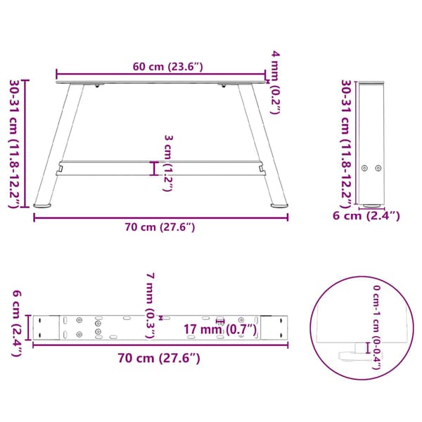 Soffbordsben A-formade 2 st 70x(30-31) cm stål