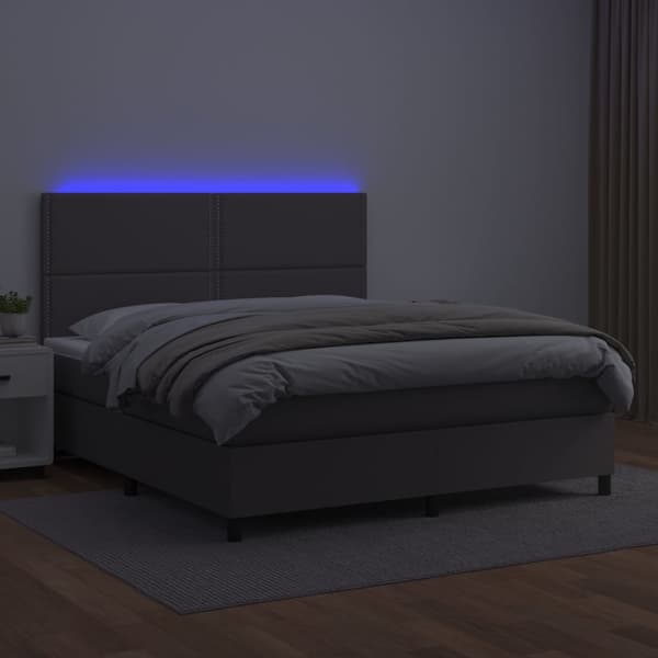 Ramsäng med madrass & LED grå 140x200 cm konstläder