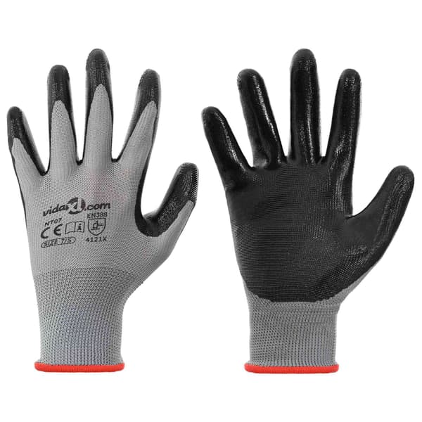 Arbetshandskar 12 pcs Grå och svart 7 / S Polyester