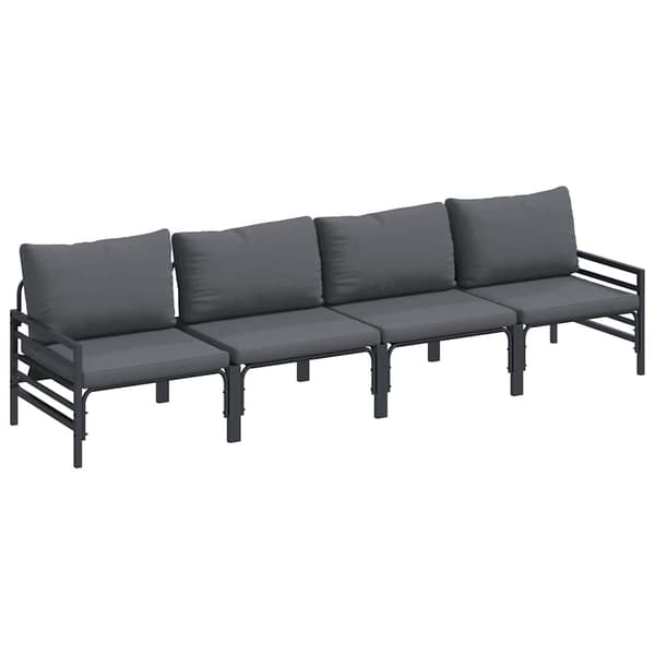 Trädgårdsoffset med kudde 4 pcs Svart Stål