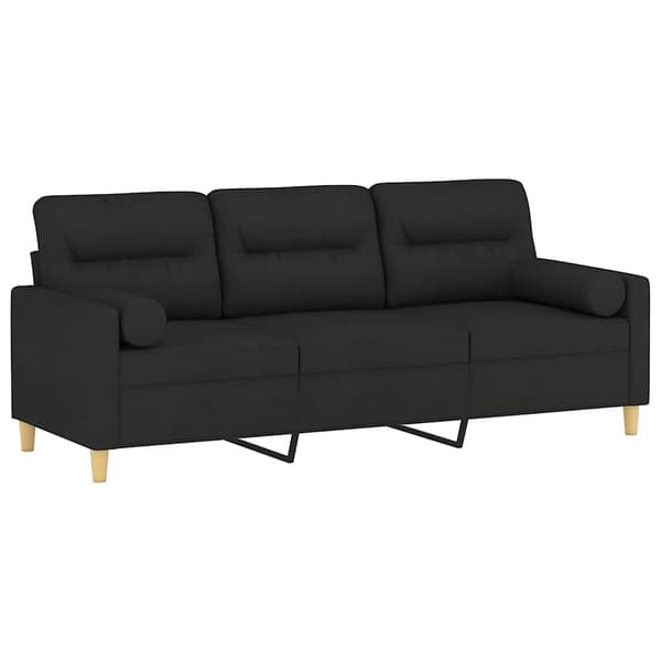 3-sitssoffa med prydnadskuddar svart 180 cm tyg