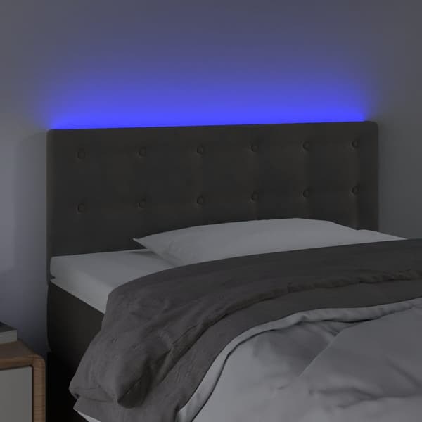 Sänggavel LED mörkgrå 100x5x78/88 cm sammet