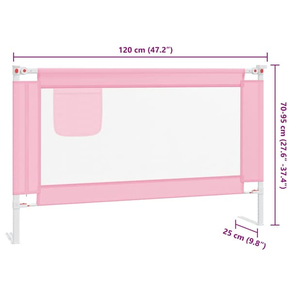 Sängskena för barn rosa 120x25 cm tyg
