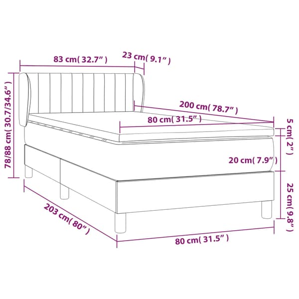 Ramsäng med madrass mörkgrå 80x200 cm tyg