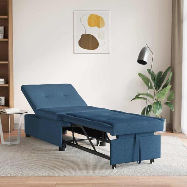Pull Out Sofa Bed Blå 194 x 50 x 82 cm tyg