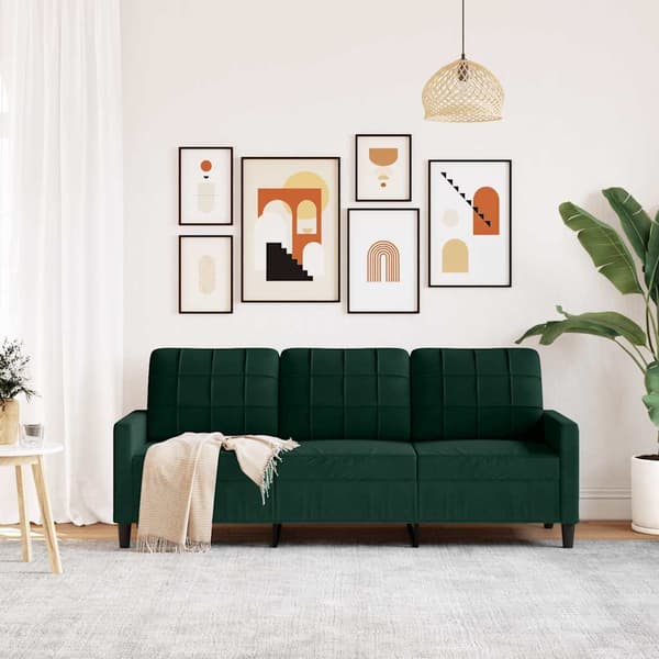3-sitssoffa mörkgrön 180 cm sammet