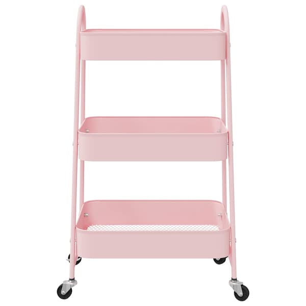 Förvaringsvagn 3 våningar rosa 42x41,5x77 cm stål