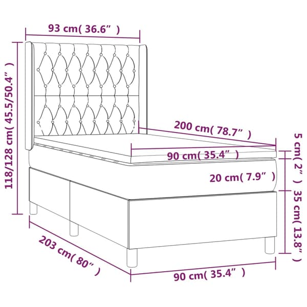 Ramsäng med madrass & LED ljusgrå 90x200 cm sammet