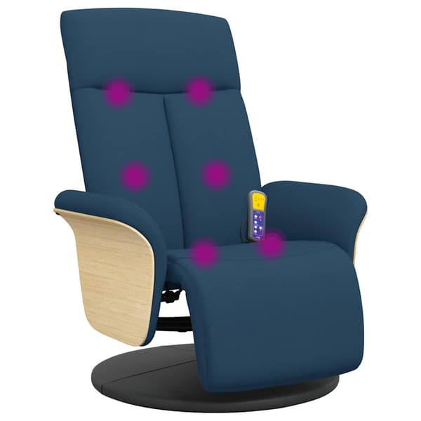 Massagefåtölj med fotstöd blå tyg