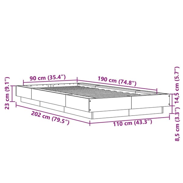 Sängram vit 90x190 cm konstruerat trä