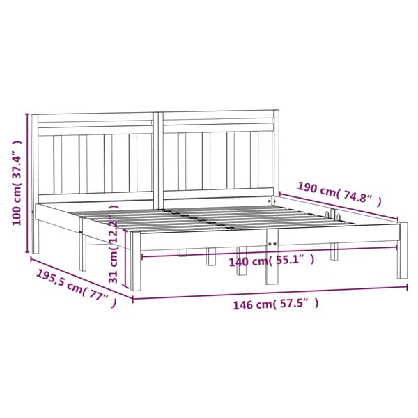 Sängram vit massiv furu 140x190 cm