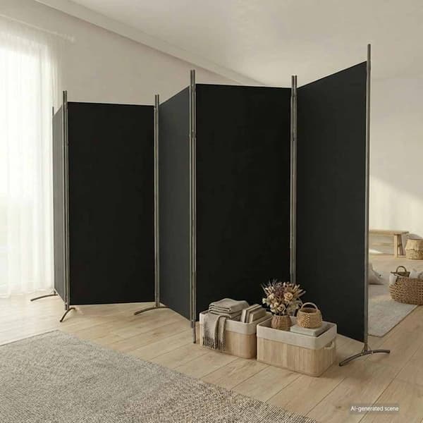 Rumsavdelare 5 paneler svart 433x180 cm tyg