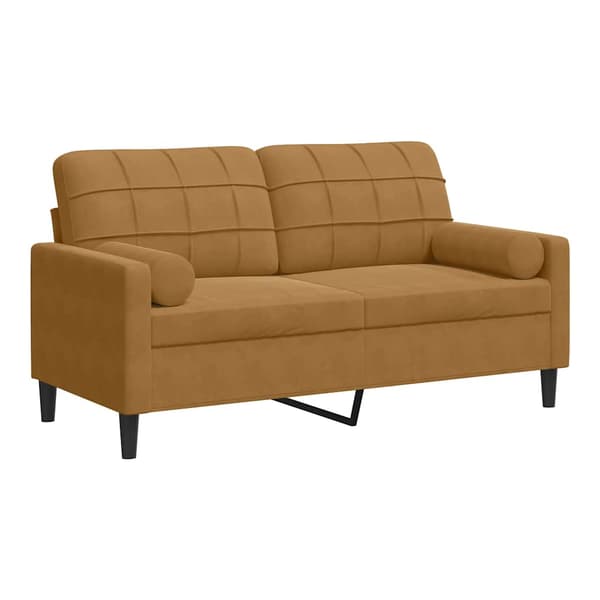 2-sitssoffa med prydnadskuddar brun 140 cm sammet