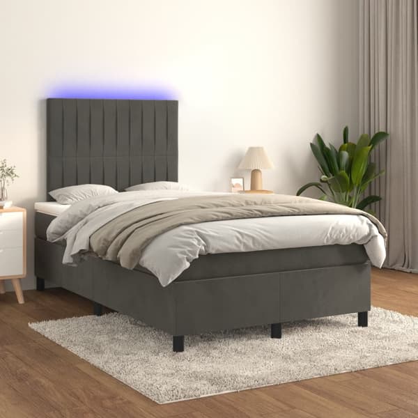 Ramsäng med madrass & LED mörkgrå 120x190 cm sammet