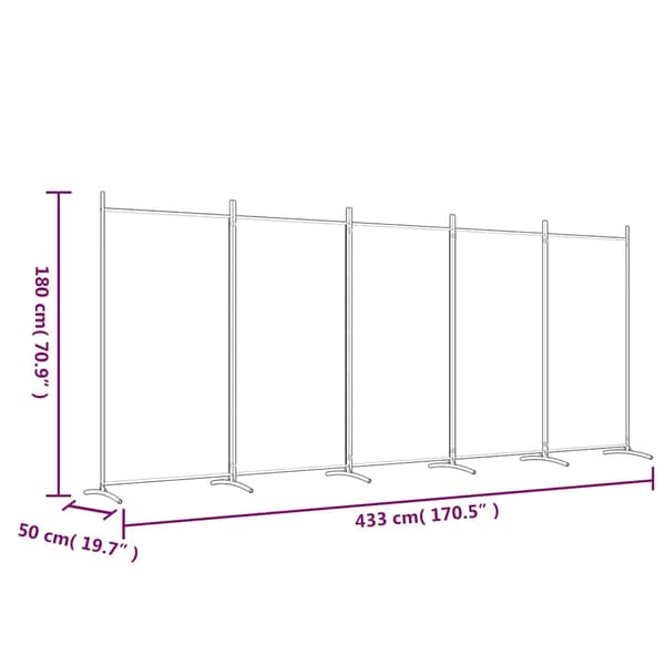 Rumsavdelare 5 paneler vit 433x180 cm tyg