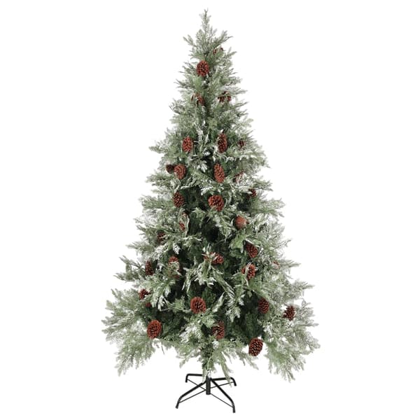 Plastgran och kottar grön och vit 225 cm PVC&PE