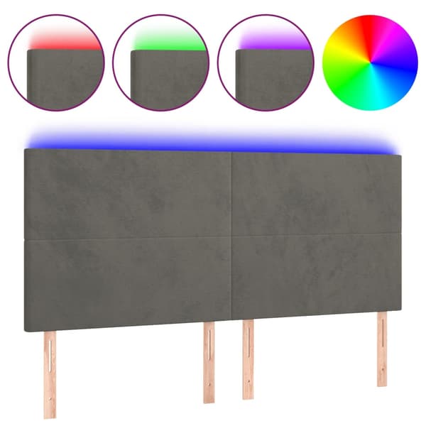Sänggavel LED mörkgrå 160x5x118/128 cm sammet