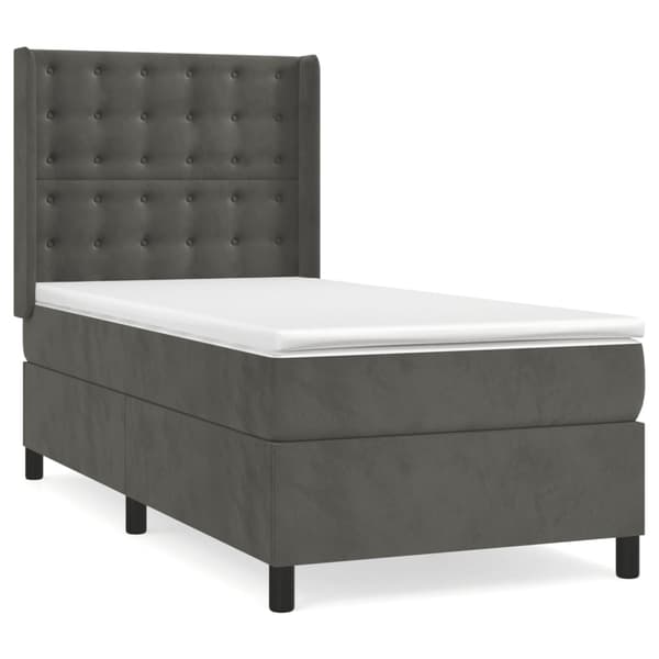 Ramsäng med madrass mörkgrå 90x200 cm sammet