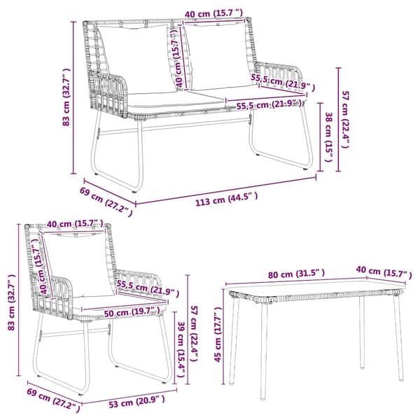 Trädgårdsmöbelset 4 pcs Svart och Anthracit konstrotting