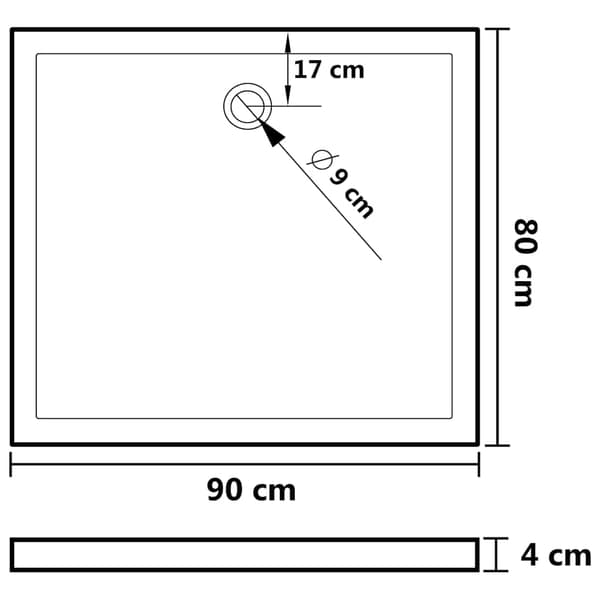 Duschkar rektangulärt ABS vit 80x90 cm