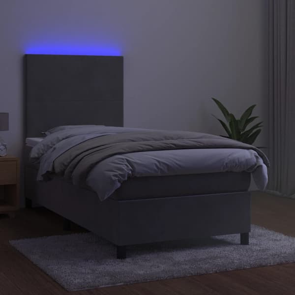 Ramsäng med madrass & LED ljusgrå 80x200 cm sammet