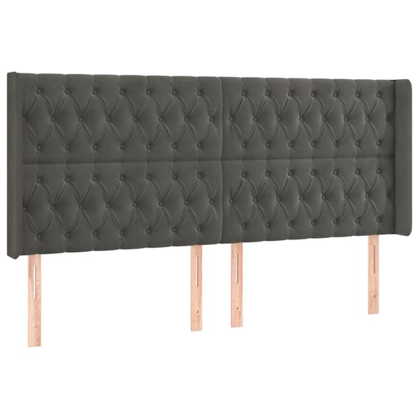 Ramsäng med madrass & LED mörkgrå 180x200 cm sammet