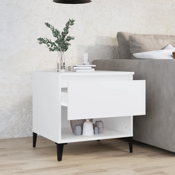 Sängbord vit 50x46x50 cm konstruerat trä