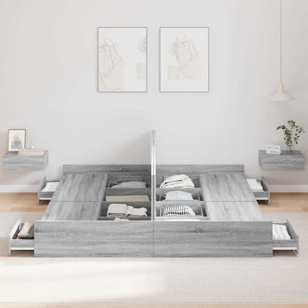 Förvaringssängram Grå Sonoma 200 x 200 cm Konstruerat trä