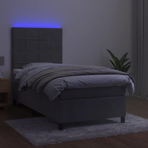 Ramsäng med madrass & LED ljusgrå 80x200 cm sammet