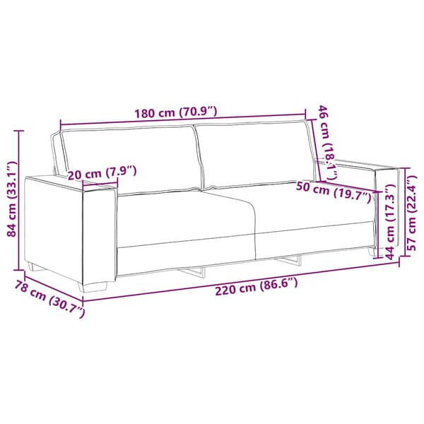3-sitssoffa taupe 180 cm tyg