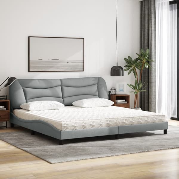 Bed with Mattress "Hvar" Light Grey 200x200 cm Fabric