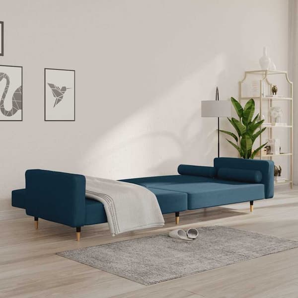 Bäddsoffa 2-sits med två kuddar blå sammet