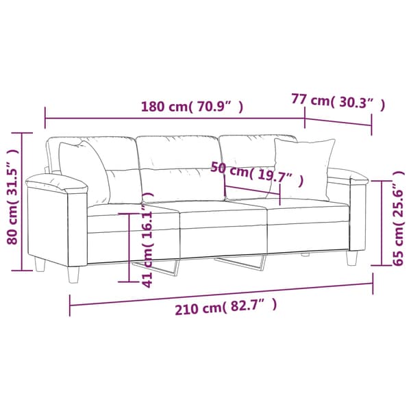 3-sitssoffa med prydnadskuddar beige 180 cm mikrofibertyg