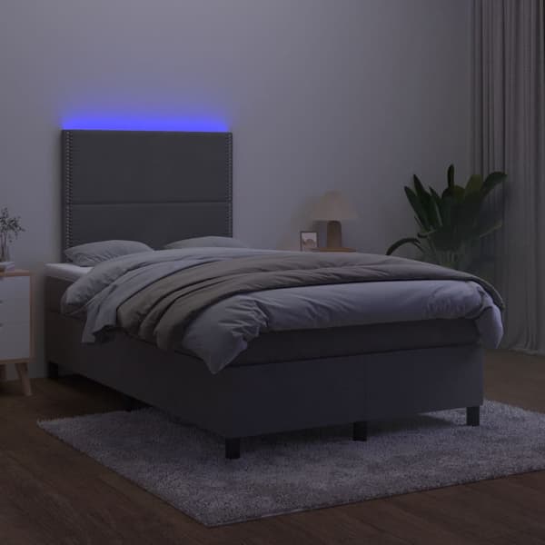 Ramsäng med madrass & LED mörkgrå 120x190 cm sammet