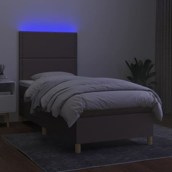 Ramsäng med madrass & LED taupe 90x190 cm tyg