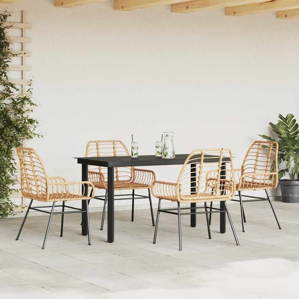 Matgrupp för trädgården 5 delar brun polyrotting glas