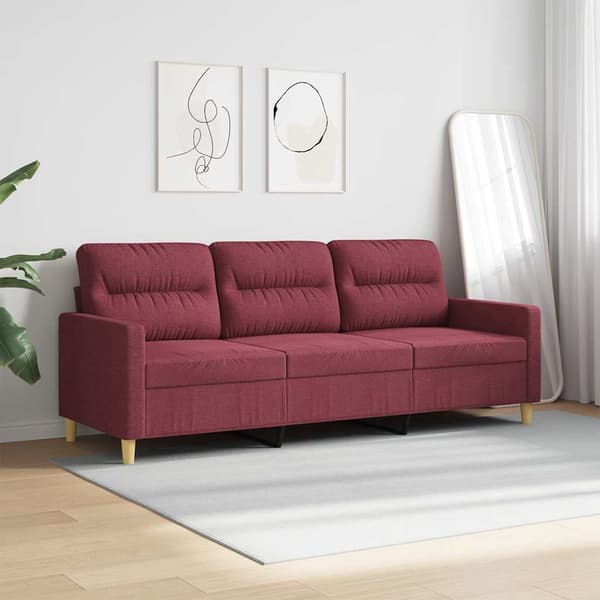 3-sitssoffa vinröd 180 cm tyg