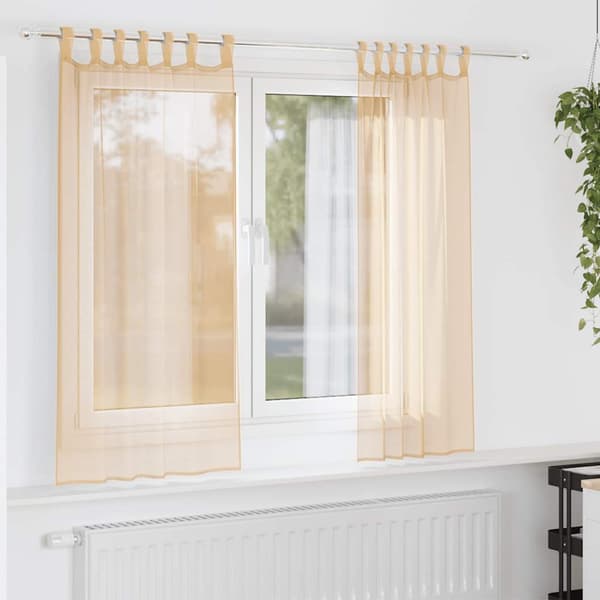 Voile gardiner med stångfickor 2 st sand