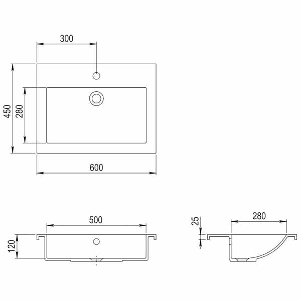 Handfat granit 600x450x120 mm vit