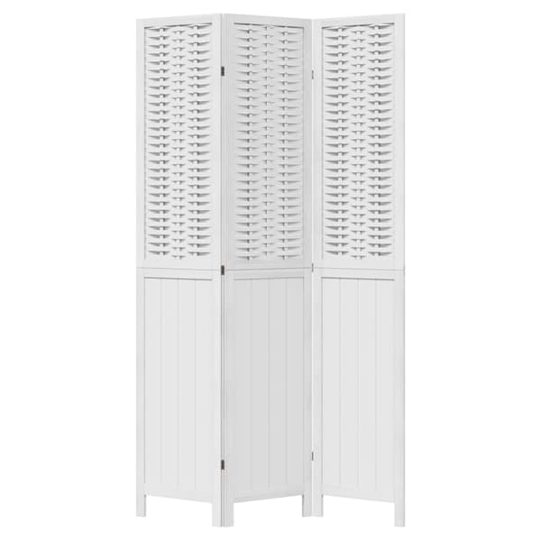 Rumsavdelare 3 paneler vit massivt kejsarträ