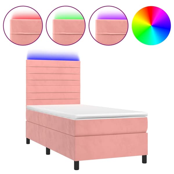 Ramsäng med madrass rosa & LED 90x190 cm sammet