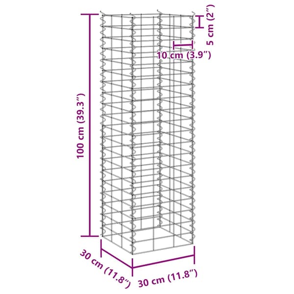 Gabioner 3 st 30x30x100 cm järn