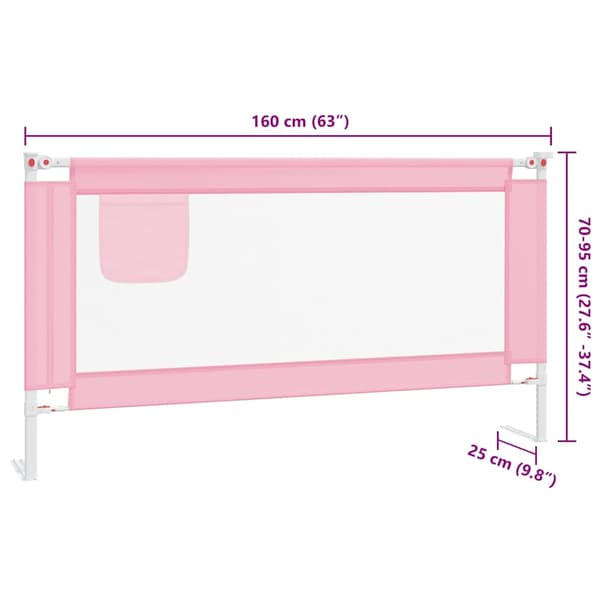 Sängskena för barn rosa 160x25 cm tyg