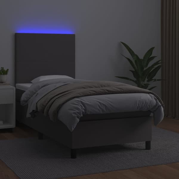Ramsäng med madrass & LED grå 80x200 cm konstläder